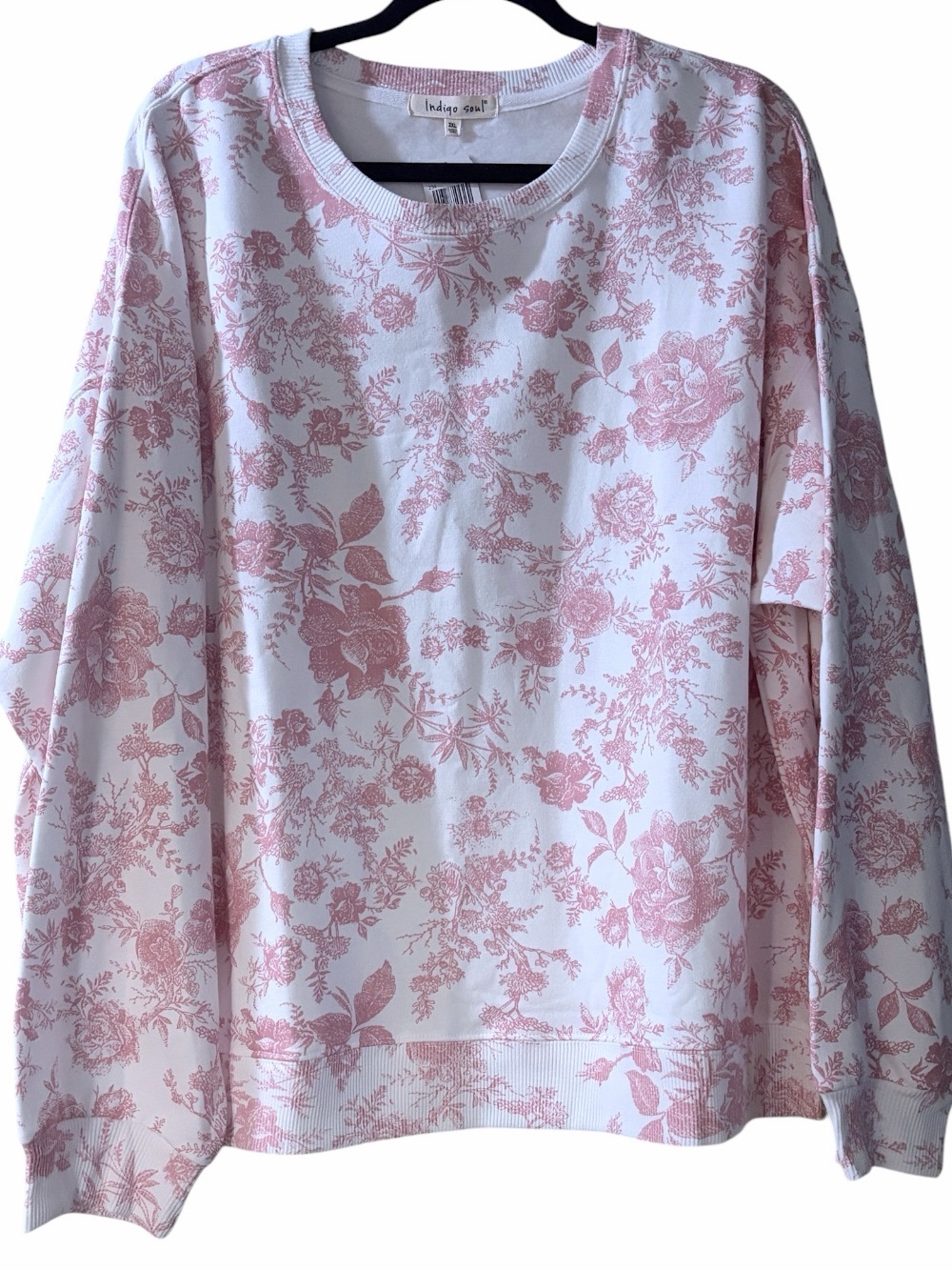 NWT Plus Size White Pink Rose Floral Sweatshirt 2X New